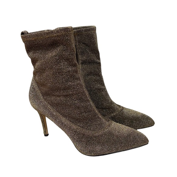 Sam Edelman Womens Side Zip Stiletto Metallic Knit Booties Gold Tone Size 7.5 - Picture 2 of 12